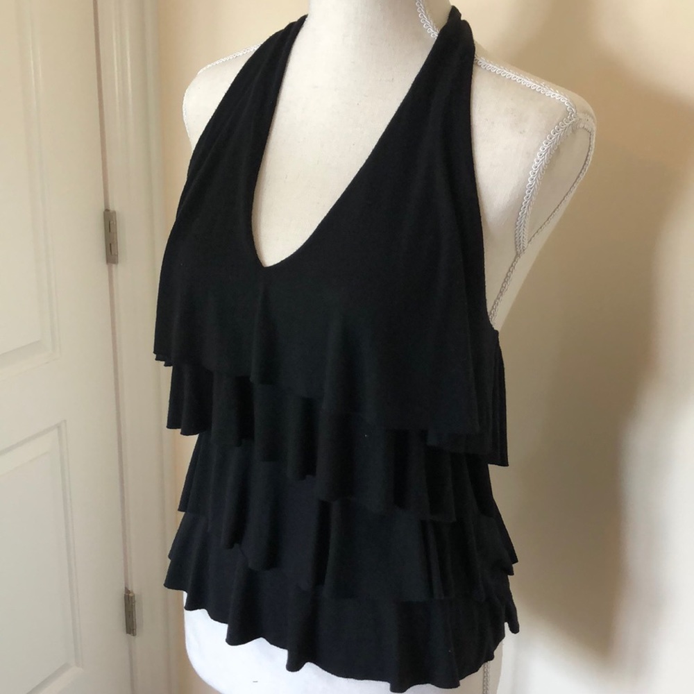 ZARA WOMEN Black Ruffled Halter Top - Size Medium